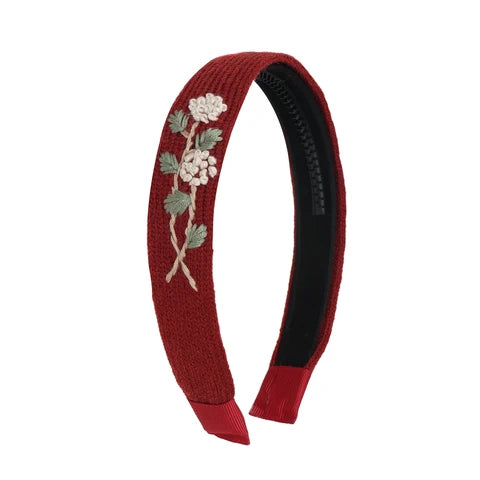 Halo Luxe Josie Floral Embroidered Knit Headband Red