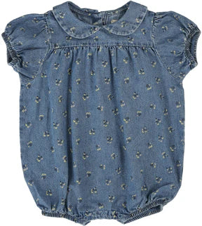 Lil Legs Dainty Denim Girls Romper in Blue Wash