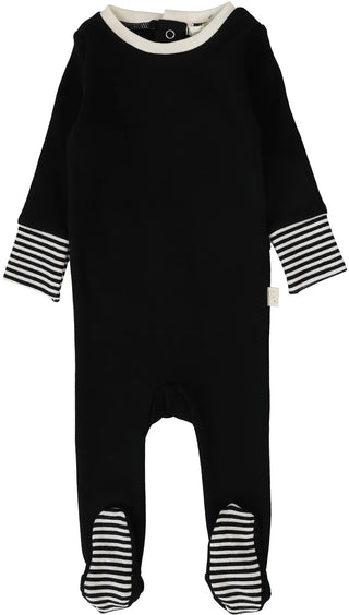 Lil Legs Striped Cuff Footie in Black/Cream