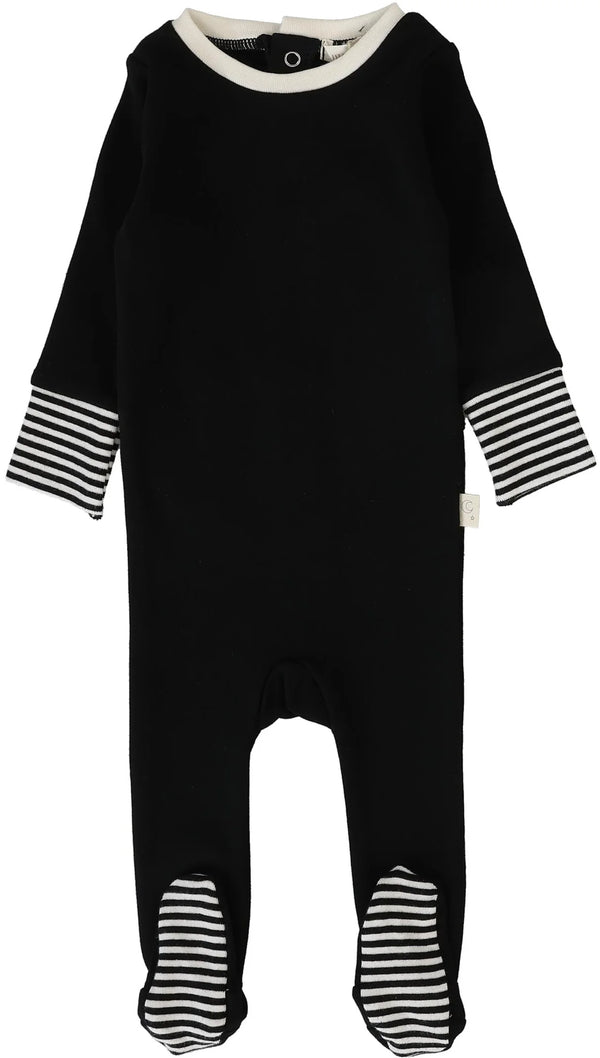 Lil Legs Striped Cuff Footie in Black/Cream