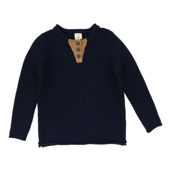 Analogie Navy/Camel Contrast Placket Sweater