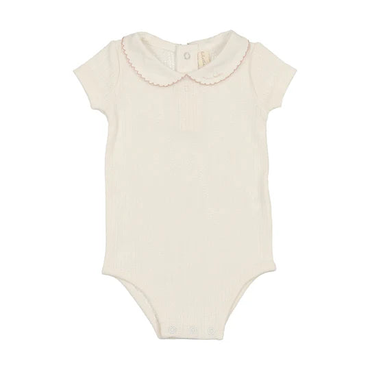 Lilette Edged Collar Onesie in Winter White/Blush