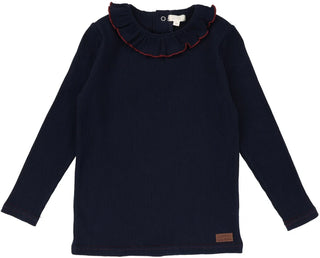 Lil Legs Navy/Red Contrast Ruffle Collar Tee