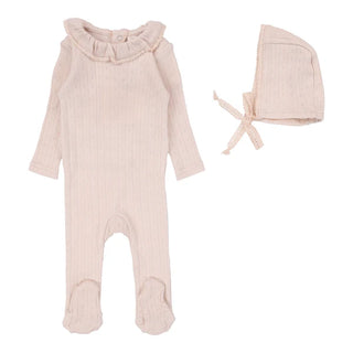 Lilette Fine Pointelle Collar Footie Set Petal Ruffle