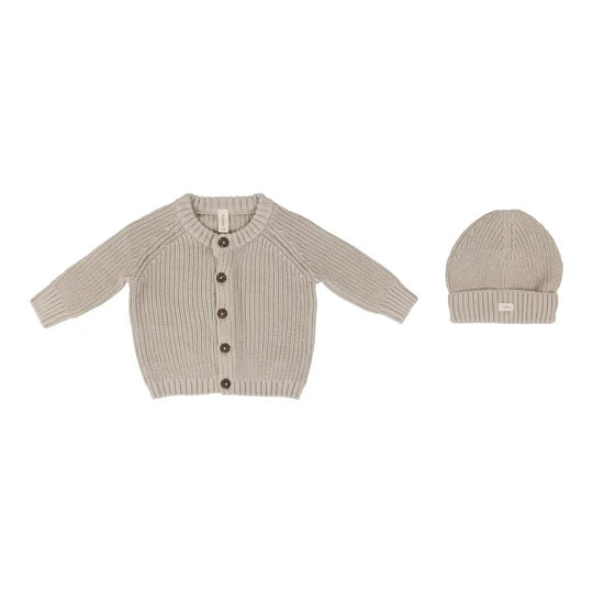 Lilette Chunky Knit Cardigan With Beanie Natural/Taupe