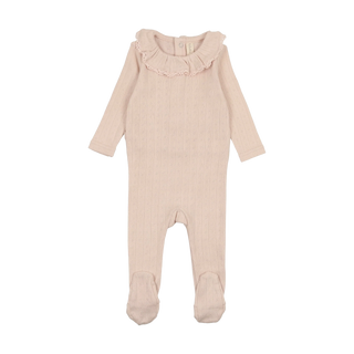 Lilette Fine Pointelle Collar Footie in Petal Ruffle
