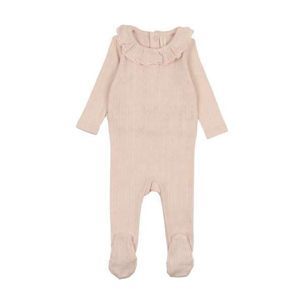 Lilette Fine Pointelle Collar Footie in Petal Ruffle