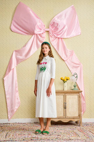 Laurent White Jumper with Pink Embroidered Flowers