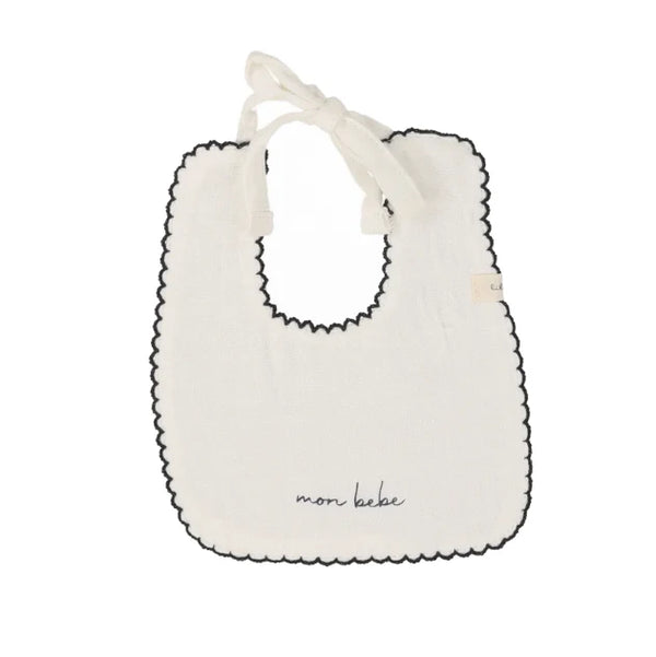 Lilette Edged Muslin Bib In Winter White/ Navy