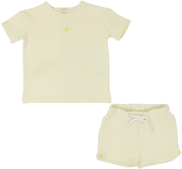 Lil Legs Striped Set In Neon Yellow Stripe