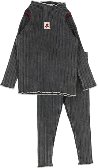Lil Legs Funnel Neck Set in Black Wash