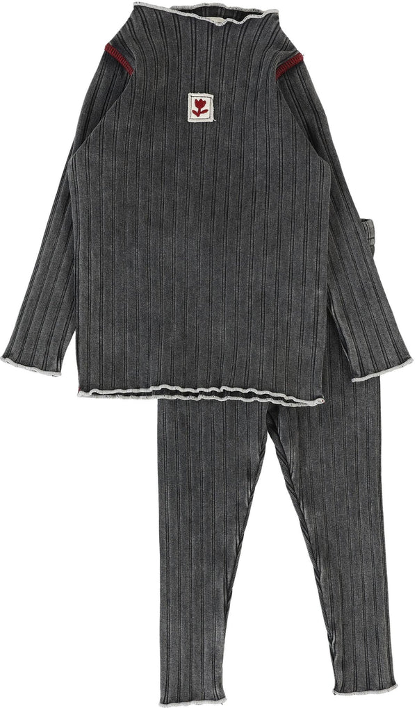 Lil Legs Funnel Neck Set in Black Wash