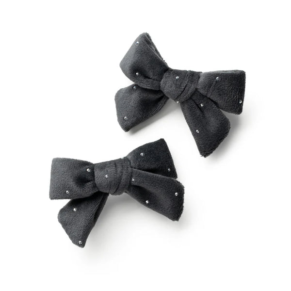 Halo Luxe Vivienne Studded Velveteen Double Clip Charcoal