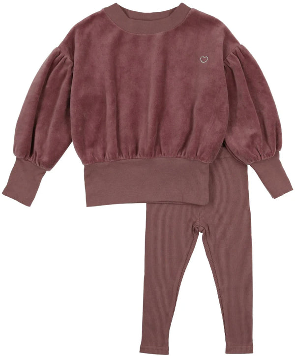 Analogie Dusty Plum Velour Girls Set