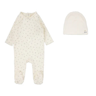 Lilette Cherry Print Footie Set in Cream/Blue