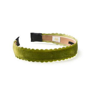 Halo Luxe Opaline Scalloped Velvet Headband in Olive