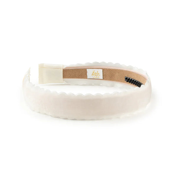 Halo Luxe Opaline Scalloped Velvet Headband in Ecru