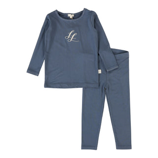 Lil Legs Emblem Lounge Set in Off Blue