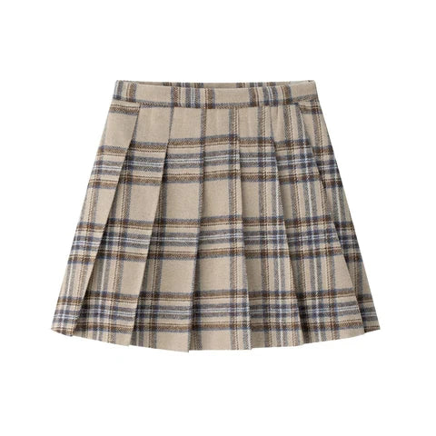 Coco Blanc Blue Plaid Pleated Skirt