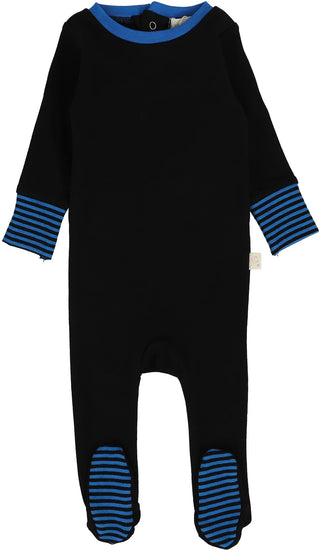 Lil Legs Striped Cuff Footie in Black/Royal Blue