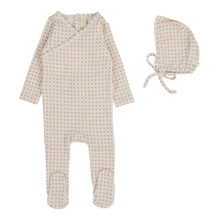 Lilette Woven Print Footie Set in Dusty Pink