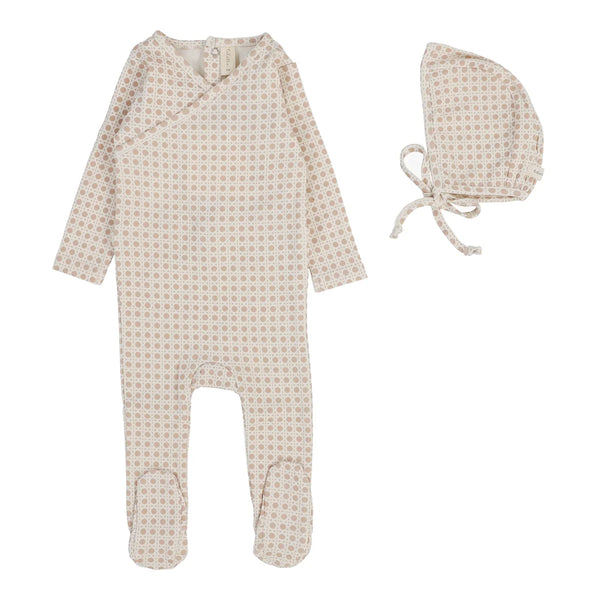 Lilette Woven Print Footie Set in Dusty Pink