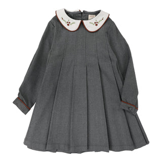 Analogie Dark Grey Embroidered Collar Pleated Dress