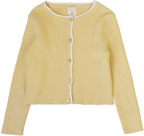 Analogie Scallop Ribbed Cardigan in Yellow