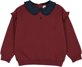 Analogie Sweet Campaign Denim Collar Ruffle Sweatshirt Vintage Red