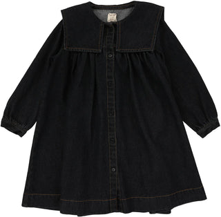 Analogie Pleated Sailor Dress in Black Denim