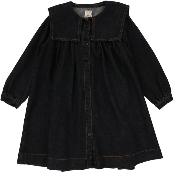 Analogie Pleated Sailor Dress in Black Denim