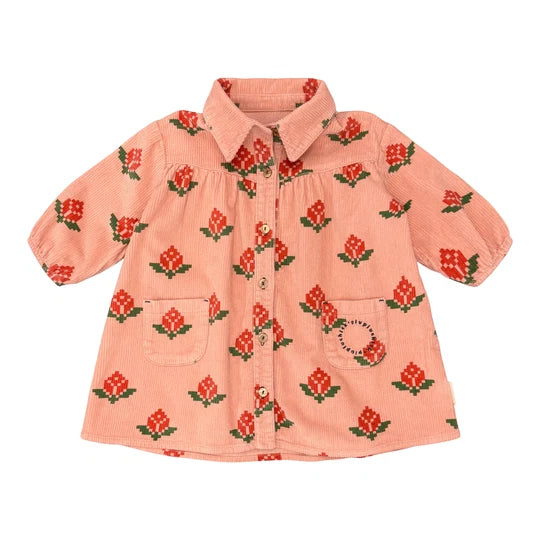 Piupiuchick Knee Length Dress Pink w/ Big Flowers