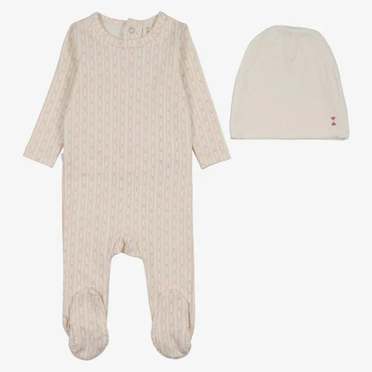 Lilette Gem Stripe Footie in Cream/Pink