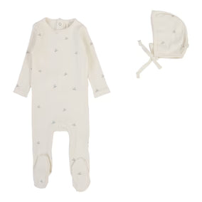 Lilette Printed Pointelle Footie Set Cream/Blue Crown