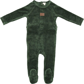 Lil Legs Green Velour Leather Tab Footie