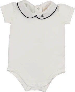 Analogie Peter Pan Onesie With Piping in White/Navy