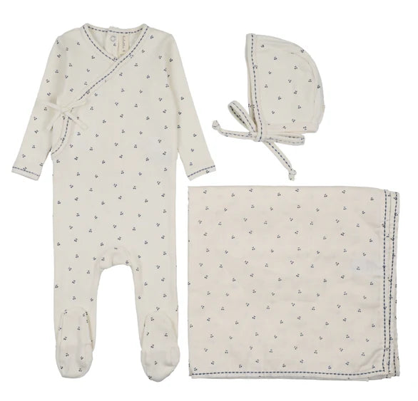 Lilette Cherry Scallop Layette Set Cream/Blue