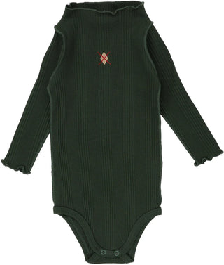 Lil Legs Ribbed Funnel Neck Onesie in Grn/Em