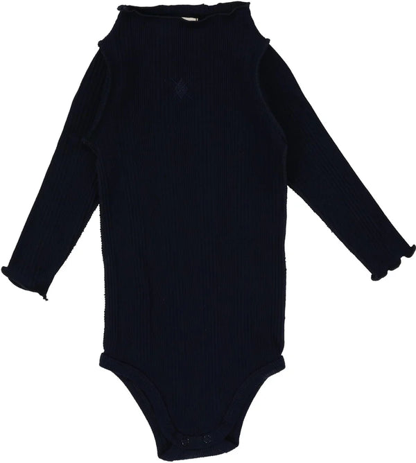 Lil Legs Ribbed Funnel Neck Onesie in Black