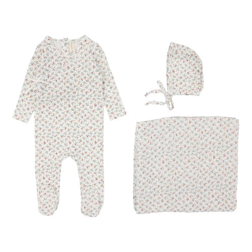 Lilette Bouquet Floral Layette Set In Winter White/Floral