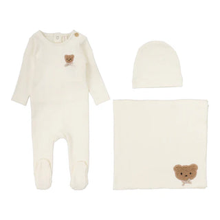 Lilette Bear Applique Layette Set in Cream