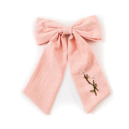Halo Luxe Felicity Linen Floral Embroidered Longtail Clip Pink/White