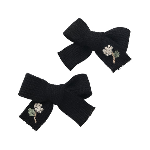 Halo Luxe Josie Floral Embroidered Ribbed Knit Double Set Black