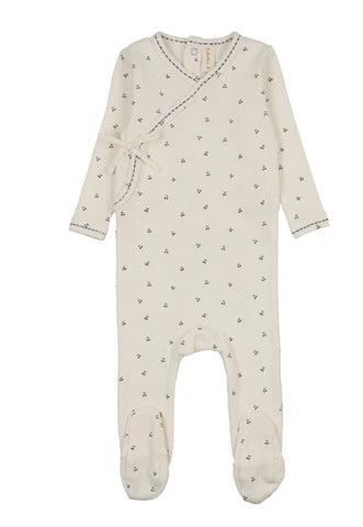 Lilette Cherry Scallop Footie in Cream/Blue