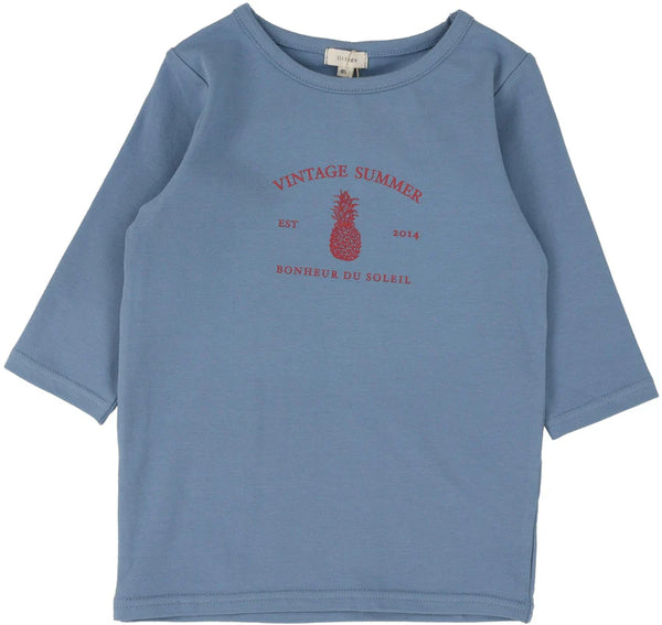 Lil Legs Girls 3/4 Sleeve Print Tee in Blue