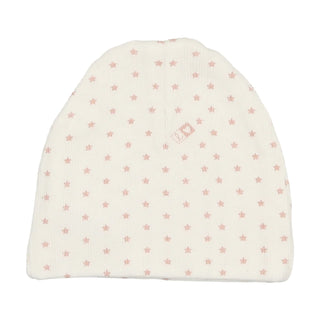 Lilette White/Pink Ribbed Star Beanie