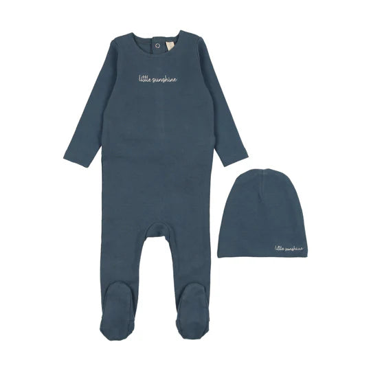 Lilette Cotton Word Footie Set In Off Navy