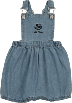 Lil Legs Denim City Girls Romper in Mid Blue Wash