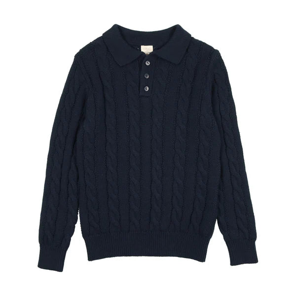 Analogie Navy Cable Knit Polo