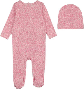 Lil Legs Camp Scouts Footie Set in Bright Pink Mini Floral